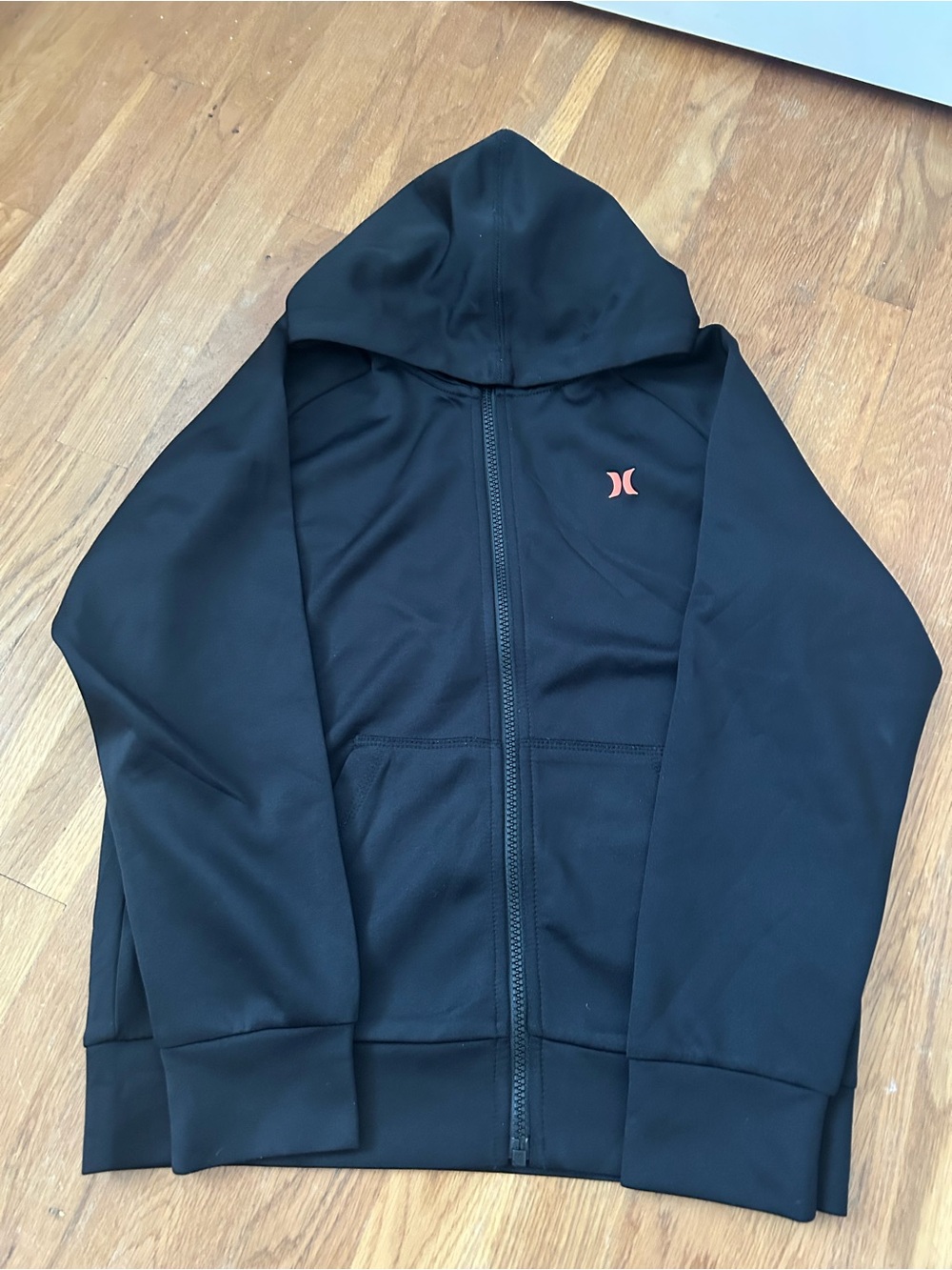 Boys Hurley Black Full-Zip Hoodie with Coral Logo